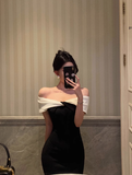 Elegant Sheath Off The Shoulder Black 18th Birthday Dress Party Gown Birthday Outfits Birthday Dress Ideas For Women HZ1121
