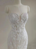 Dreamy Elegant Mermaid Sweetheart Lace Appliques Wedding Dress With Train Brides Dress HZ1121