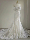 Dreamy Elegant Mermaid Sweetheart Lace Appliques Wedding Dress With Train Brides Dress HZ1121