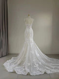 Dreamy Elegant Mermaid Sweetheart Lace Appliques Wedding Dress With Train Brides Dress HZ1121