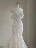 Dreamy Elegant Mermaid Sweetheart Lace Appliques Wedding Dress With Train Brides Dress HZ1121