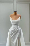Beautiful White Long A-line Spaghetti Straps Wedding Dresses With Beads Brides Dress HZ1121