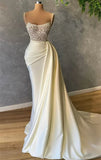 Elegant Ivory Pearls Mermaid Bridal Gown Spaghetti-Straps Beautiful Wedding Dress Brides Dress HZ1121