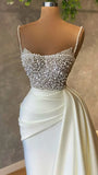 Elegant Ivory Pearls Mermaid Bridal Gown Spaghetti-Straps Beautiful Wedding Dress Brides Dress HZ1121