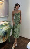 Sexy A line Straps Green Floral Prom Dresses Evening Dress HZ1022
