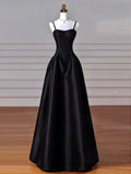 Sexy Simple A-Line Dark Blue Satin Long Prom Dress, Dark Blue Long Formal Dress HZ1121