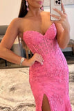 Pretty Mermaid Strapless Corset Lace Prom Dress with Slit HZ1121