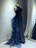 Pretty Navy Blue Sequins Long Prom Party Dress Prom Dress Evening Dresses HZ1121