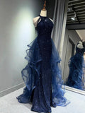 Pretty Navy Blue Sequins Long Prom Party Dress Prom Dress Evening Dresses HZ1121