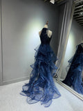 Pretty Navy Blue Sequins Long Prom Party Dress Prom Dress Evening Dresses HZ1121