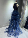 Pretty Navy Blue Sequins Long Prom Party Dress Prom Dress Evening Dresses HZ1121