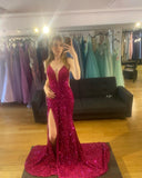 Purple Sequin Straps Mermaid Long Formal HZ0308