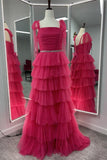 Fuchsia Tulle Tiered Ruffles Party Dress with Tie HZ0308