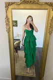 Straps Green Tiered Ruffles Prom HZ0308