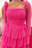 Fuchsia Tulle Tiered Ruffles Party Dress with Tie HZ0308