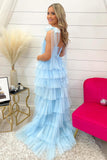 Fuchsia Tulle Tiered Ruffles Party Dress with Tie HZ0308
