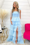 Fuchsia Tulle Tiered Ruffles Party Dress with Tie HZ0308