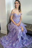 Corset Tulle Appliques Tiered Ruffle Long Prom Dress with HZ0308