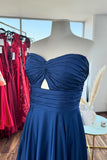 Keyhole Navy Blue Sweetheart A-line Long Formal HZ0308