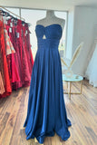 Keyhole Navy Blue Sweetheart A-line Long Formal HZ0308