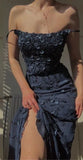 Vintage Navy Blue Spaghetti Straps Prom Dress Sexy Mermaid 17th Birthday Outfits HZ1022