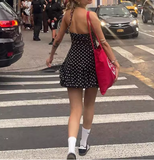 Sweet Polka Dot Waist Bandeau Halter Neck Mini Homecoming Dress HZ1022