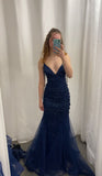 Vintage Navy Blue Prom Dress Sexy Mermaid Birthday Outfits HZ1022
