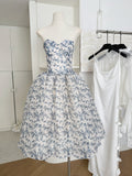 Sexy Ball Gown Sweetheart Floral Blue Summer Dress Holiday Party Outfits For Women HZ1121