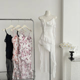 Sexy High Low Spaghetti Straps Floral Summer Dress Holiday Party Outfits For Women HZ1121