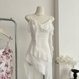 Sexy High Low Spaghetti Straps Floral Summer Dress Holiday Party Outfits For Women HZ1121
