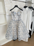 Sexy Ball Gown Sweetheart Floral Blue Summer Dress Holiday Party Outfits For Women HZ1121