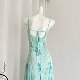 Sexy Mermaid Spaghetti Straps Floral Blue Summer Dress Holiday Party Outfits For Women HZ1121
