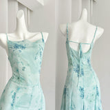Sexy Mermaid Spaghetti Straps Floral Blue Summer Dress Holiday Party Outfits For Women HZ1121