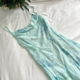 Sexy Mermaid Spaghetti Straps Floral Blue Summer Dress Holiday Party Outfits For Women HZ1121