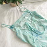 Sexy Mermaid Spaghetti Straps Floral Blue Summer Dress Holiday Party Outfits For Women HZ1121
