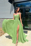 Twist Lemon Green Pleated A-line Long Formal HZ0308