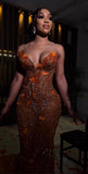 Mermaid Orange Prom Dresses Sleeveless 17th Birthday Outfits HZ1022