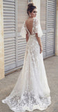 LTP0152,Ivory V Neck Beach Wedding Dresses With Lace Appliques Short Sleeves Wedding HZ0308