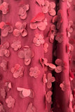 Burgundy 3D Flowers A-line Long Formal HZ0308